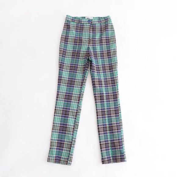 Urban Outfitters Green and Navy Checker Print Skinny Pants Size  4 - Picture 1 of 13